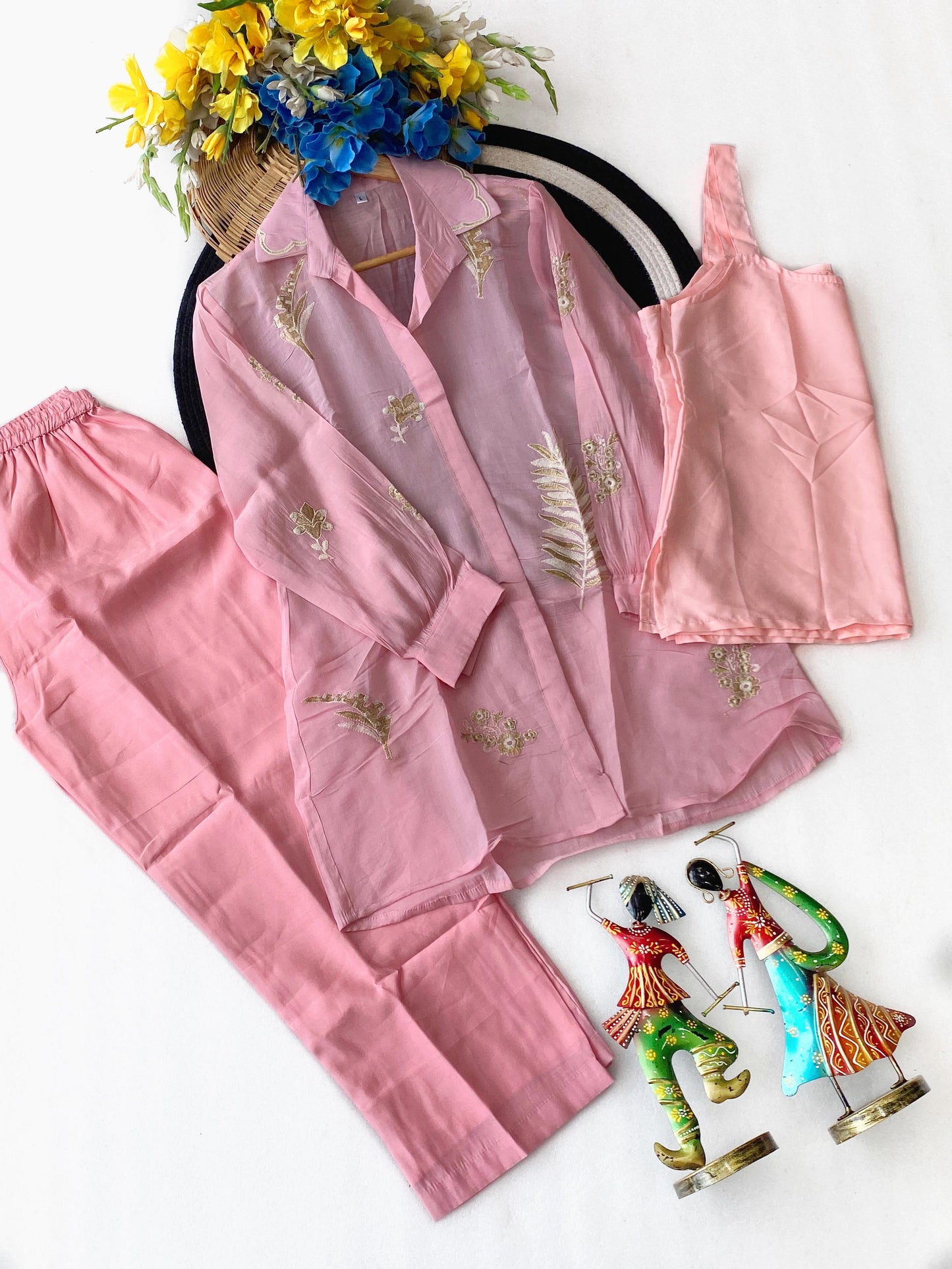 Women's Hand Embroidered Three-Piece Co-Ord Set Premium Casual Wear