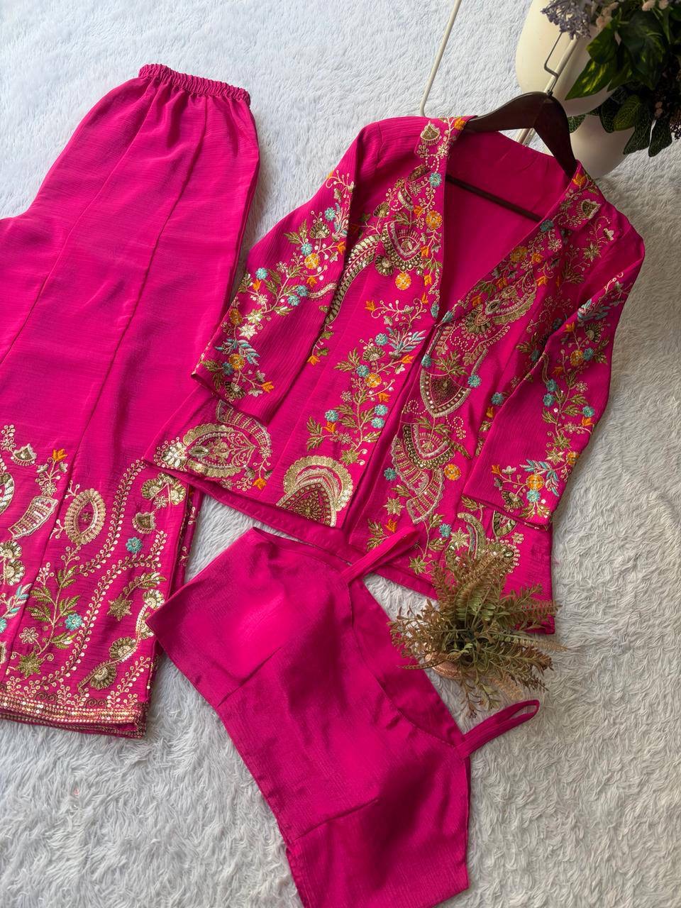 Women's Premium Hand Embroidered 3-Piece Co-Ord Set Designer Ethnic Wear