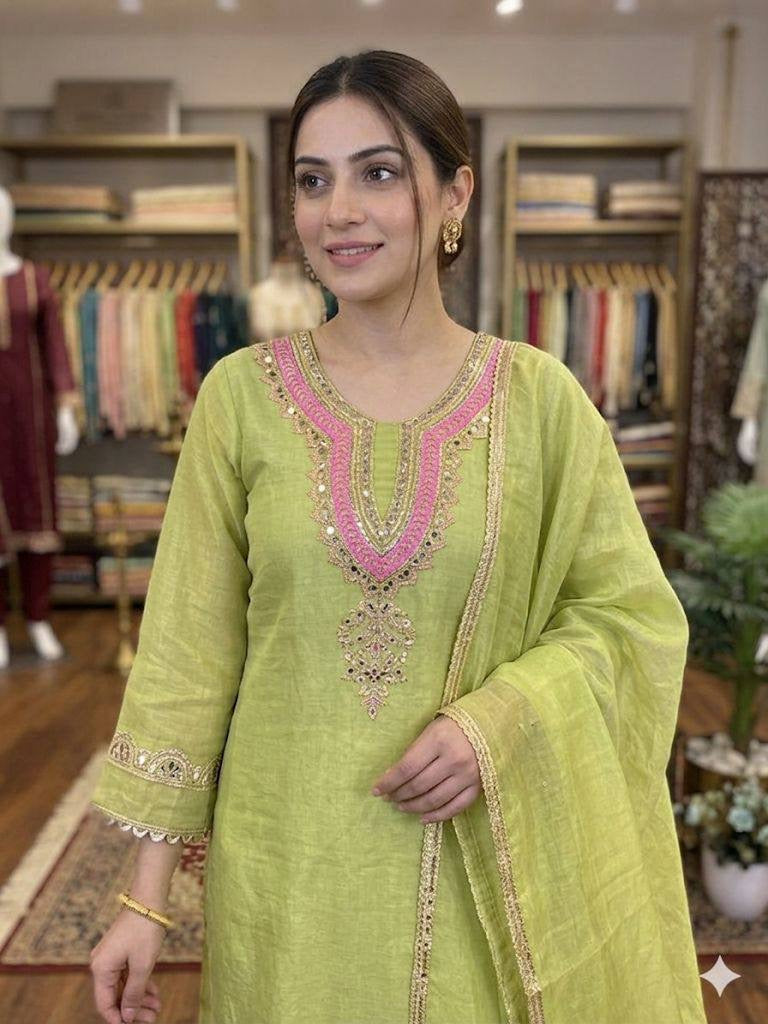 Women’s Hand Embroidered Designer Suit Set With Pants Dupatta